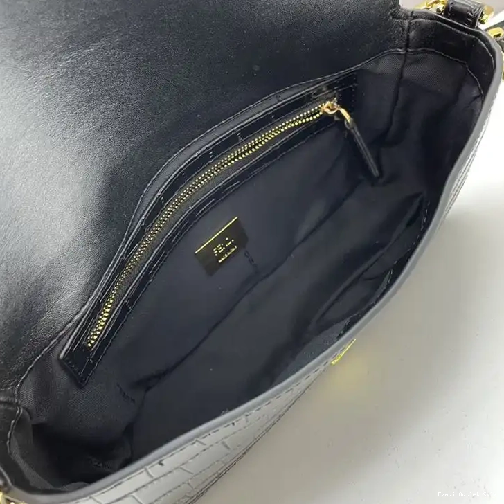 Cheap Leather In Fendi Medium Crocodile Bag Black Baguette 0610